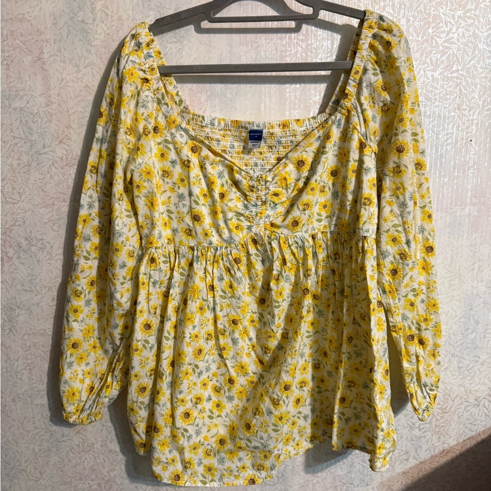 Old Navy Yellow Floral Peasant Blouse